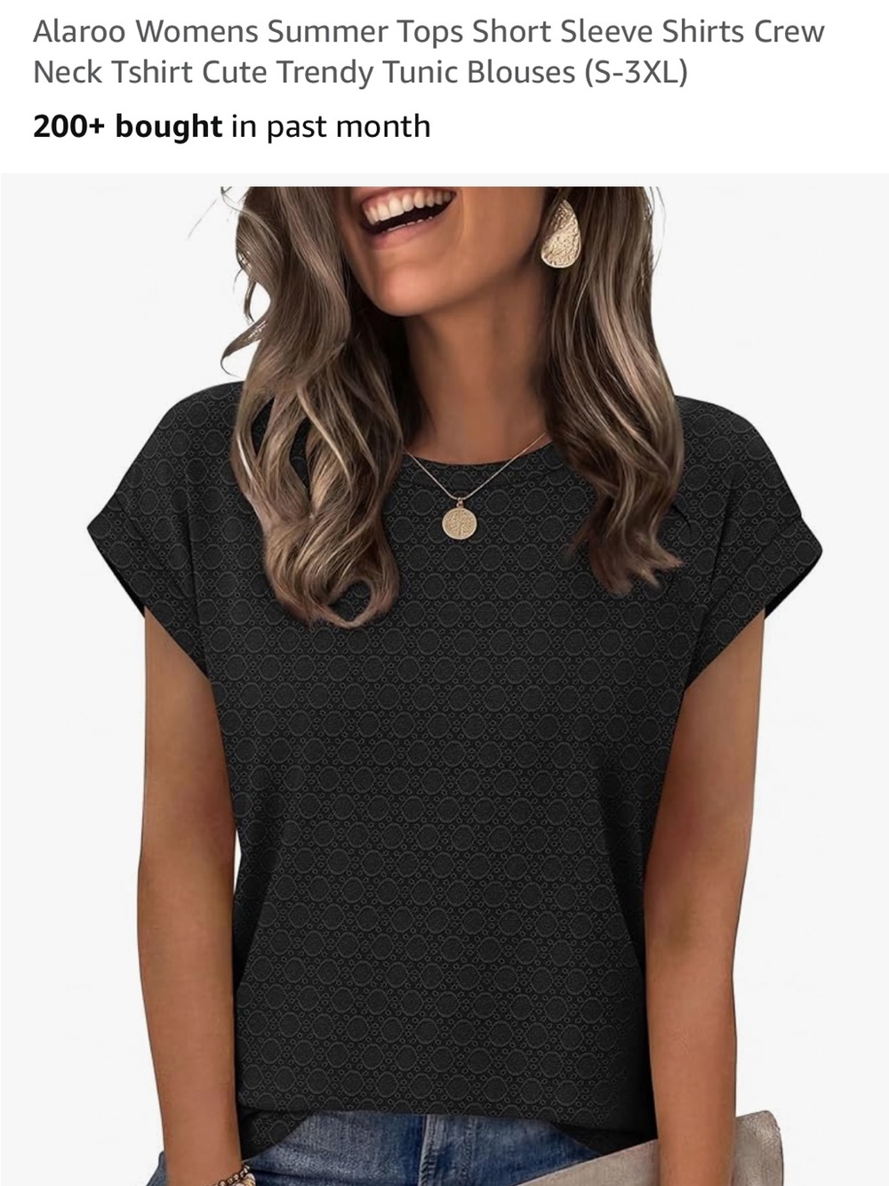Black Short Sleeve Crewneck Blouse